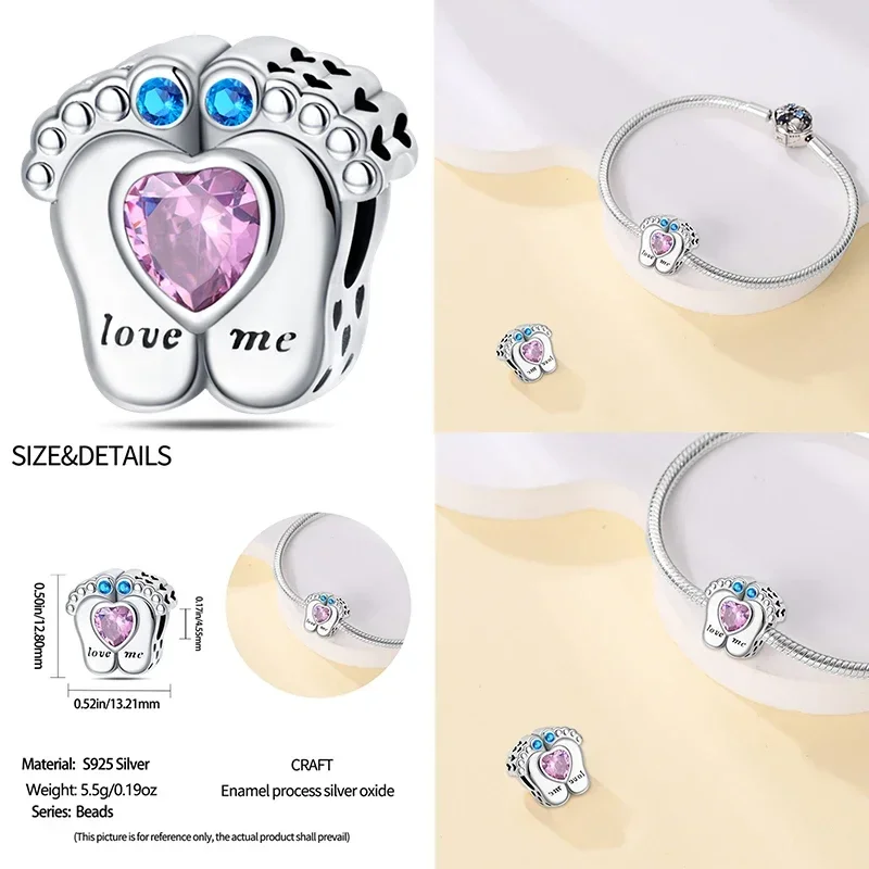 925 Sterling Silver  Heart Shaped Warm Family Love Mother Pendant Baby Feet Pacifier Charms Beads Fit Bracelet Jewelry Gift