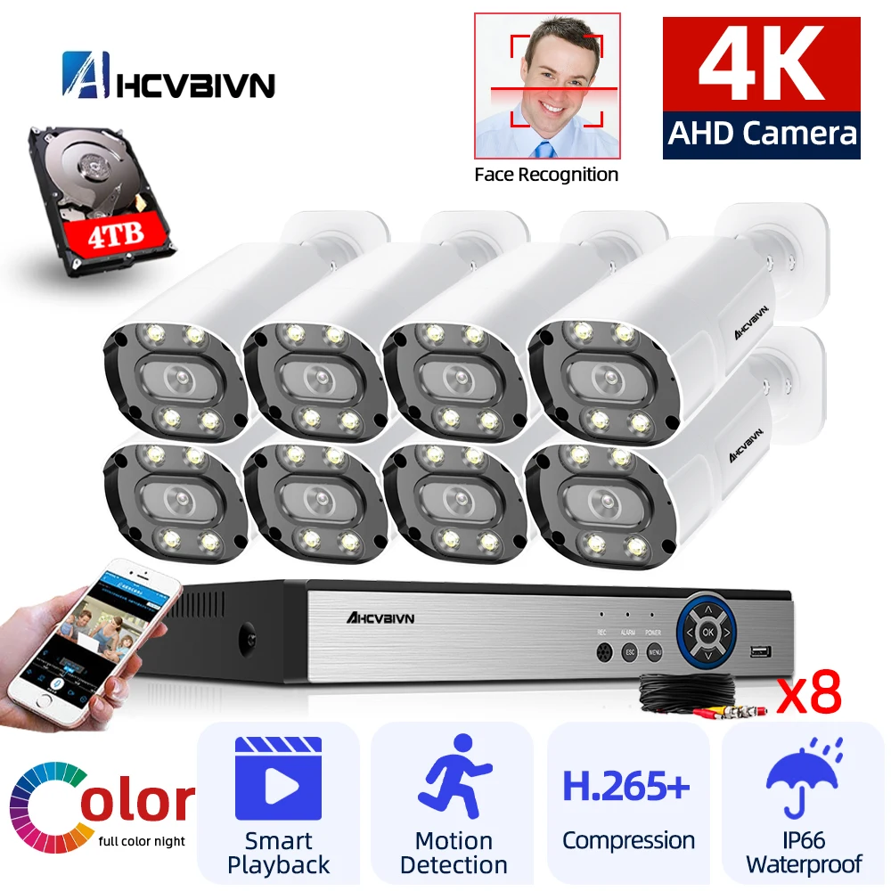 

Face Detection 4K AHD CCTV Camera Kit 8CH 8MP outdoor Color Night Vision Bullet Security Camera Video Surveillance System XMEYE