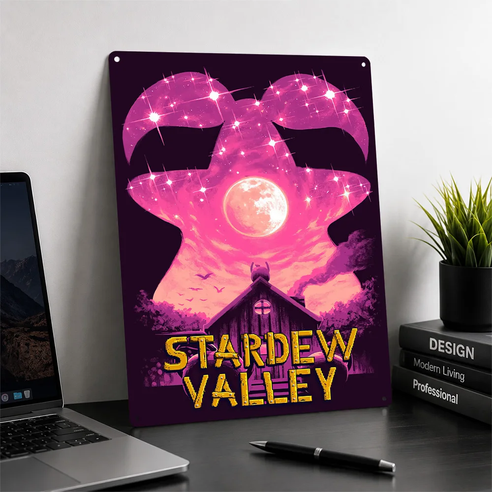 Stardew Valley Night Sky 3D Texture Printed Poster Custom Vintage Metal Tin Plate Sign for Wall Art Luxury Decoration Home Room