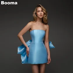 Booma Blue A-Line Prom Dresses Strapless Cocktail Dress Big Bow Lace Up Homecoming Party Gowns Special Occasion Dress Outfits