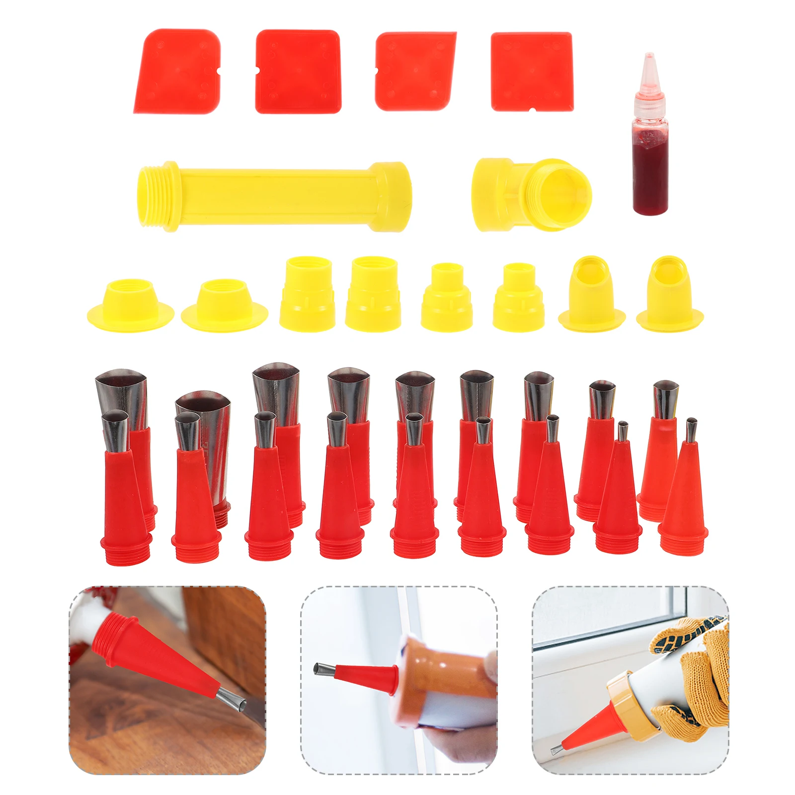 

1 set Stainless Steel Reusable Caulking Grout Sealer Applicator Tool Manual Caulking Nozzle Tips Combo