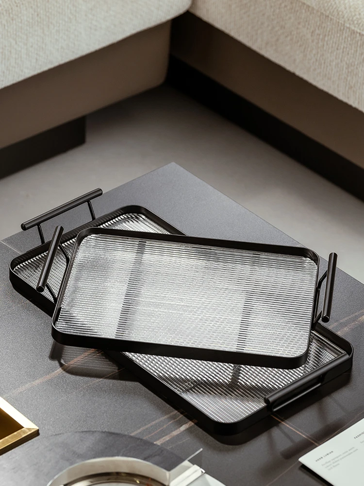 Fruit Dessert Tray Photo Prop Countertop Organizer with Handles Serving Platters for Party Hotel Desk Tea Food Black Rectangle