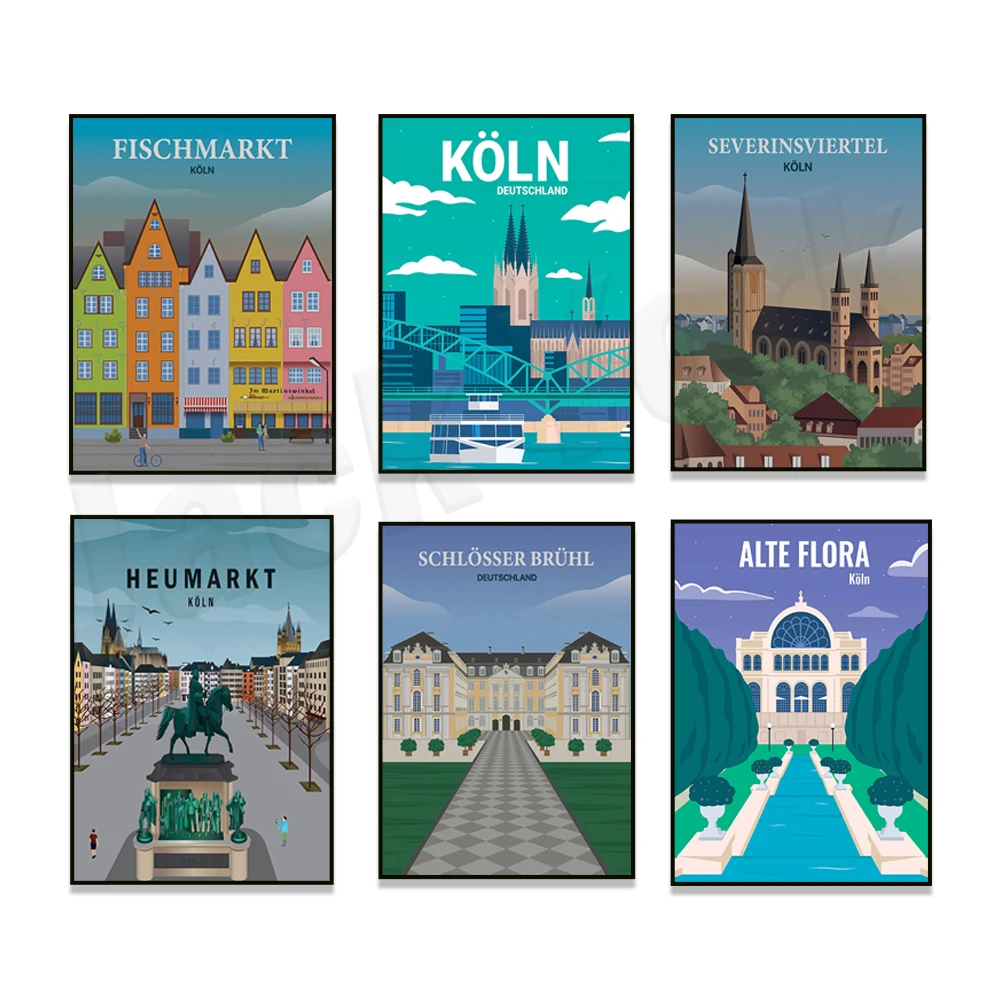 Colonius Köln, Alte Flora Köln, Fischmarkt, chlösser Brühl, Heumarkt Köln, St. Aposteln Köln, Schlösser Brühl travel poster