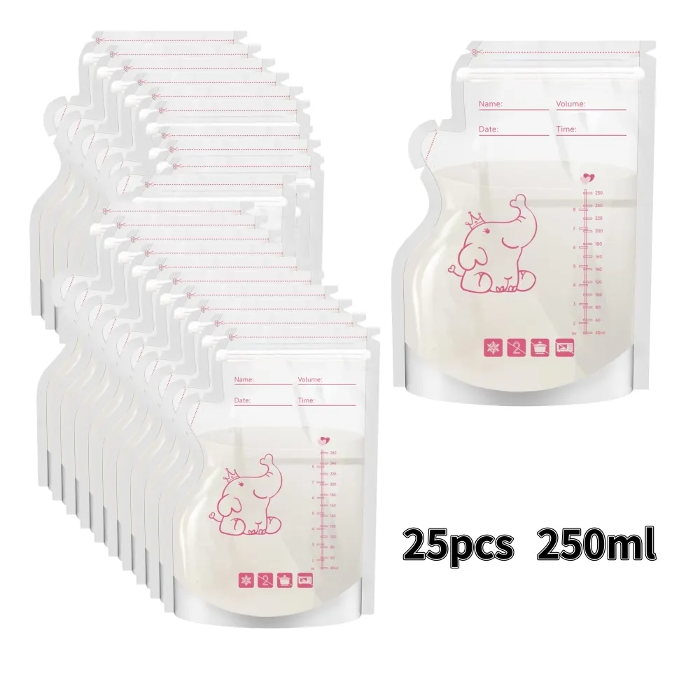 250ml 50 Stück Muttermilch-Aufbewahrungsbeutel mit Elefanten-Druck, Selbststehend, Auslaufsicher, Milch-Gefrierbeutel, Sichere Fütterung, BPA-frei – Detail 6