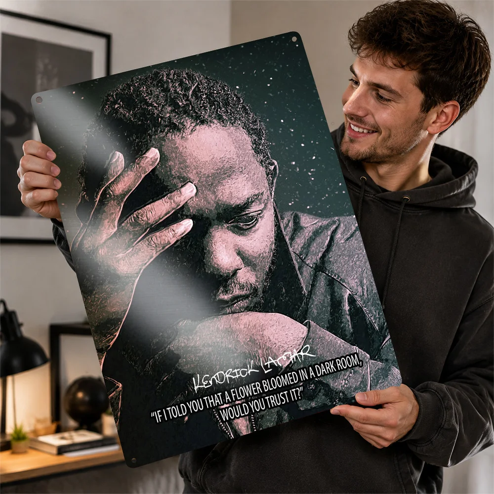 Kendrick Lamar Thoughtful Quote Printed Poster Monochrome Wall Art For Bedroom Customized Aluminum Metal Sign Music Lover Gift