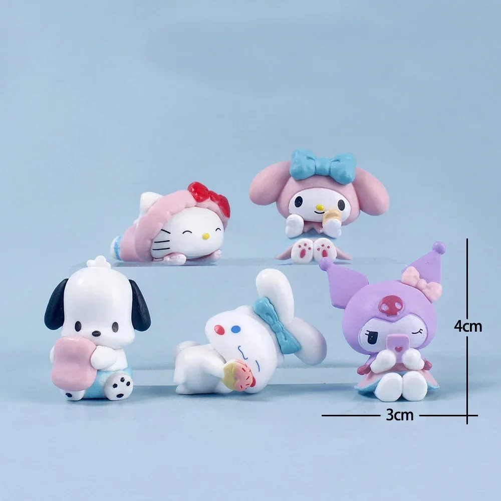 Sanrio 4Cm Figuur Hallo Kitty Mijn Melodie Anime Kawaii Kuromi Actie Collectie Een Set Van 5 Pvc Materialen Geschenken Voor Kinderen