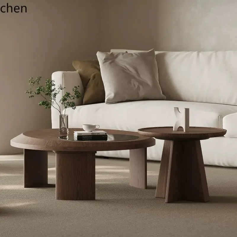 b11-7.2 Walnut Tea Table Combination Round New Chinese Style Tea Table Living Room Household Small Apartment
