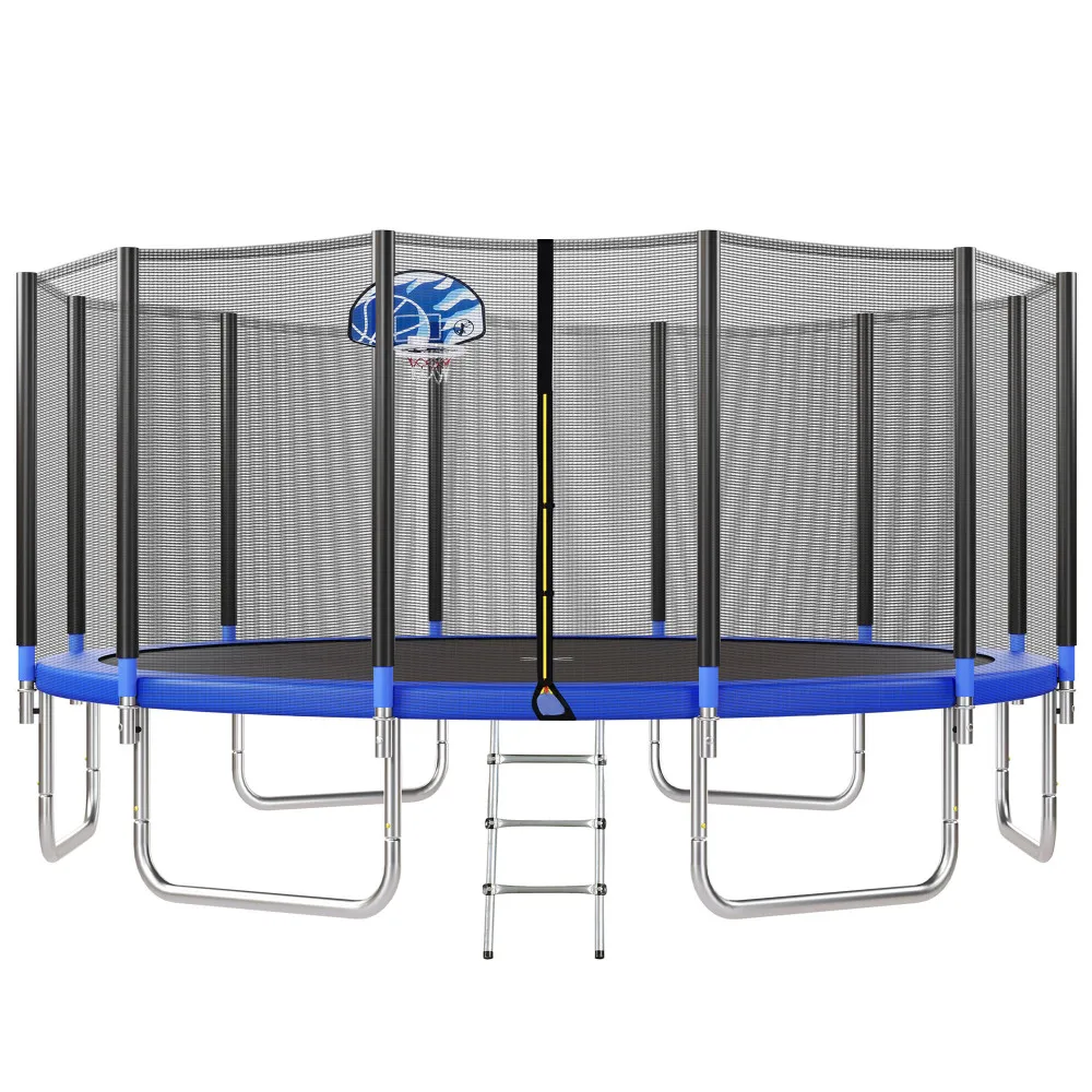

16FT Kids Trampoline: Safety Net, Basketball Hoop, Ladder & Easy Assembly Outdoor Trampoline