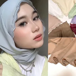 Donne musulmane Sulam Hijab scialle ricamato capesante foulard Premium pesante scialle in Chiffon ricamo bordo scialli Hijab sciarpa