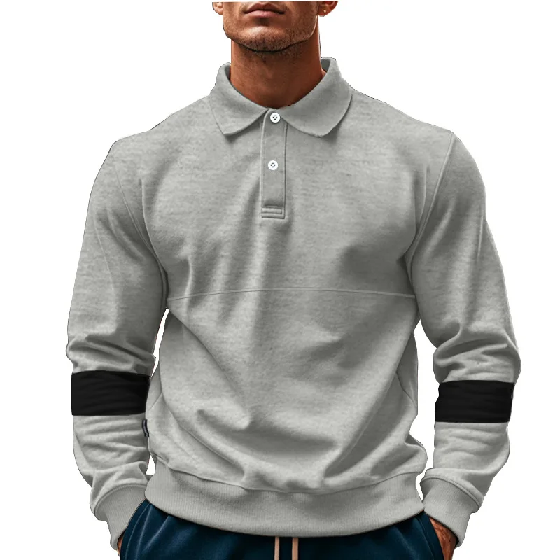 

Autumn and Winter American Retro Heavy Lapel Button Long Sleeve Polo Color Matching plus Size Loose Sweater Men