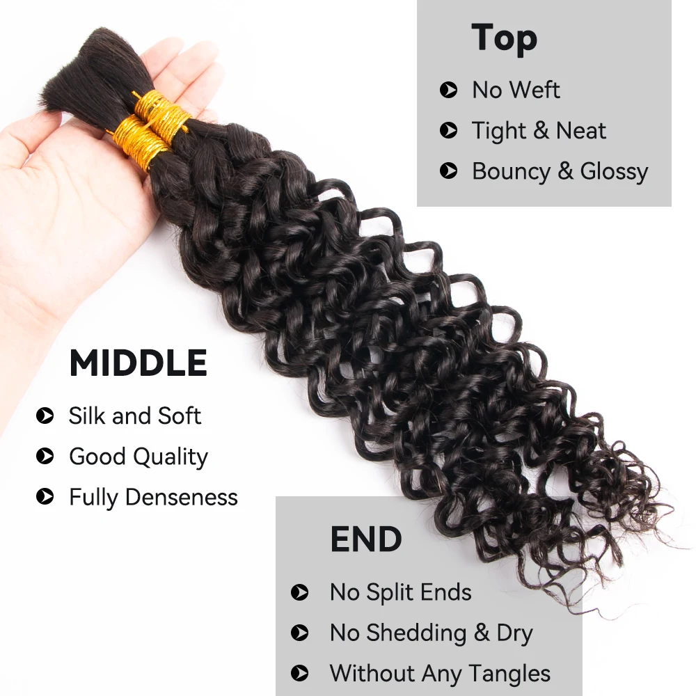 Transporte rápido crochê cabelo humano em massa onda de água remy 2 pacotes 95g para trança cabelo molhado & ondulado 16-24 polegada