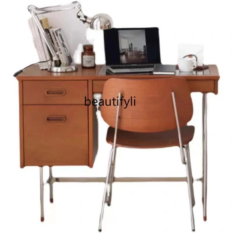 S Nordic Mid-Ancient Bürotisch Home Study Schreibtisch Licht Luxus moderne Werkbank Edelstahl Kommode Aufbewahrungsschrank