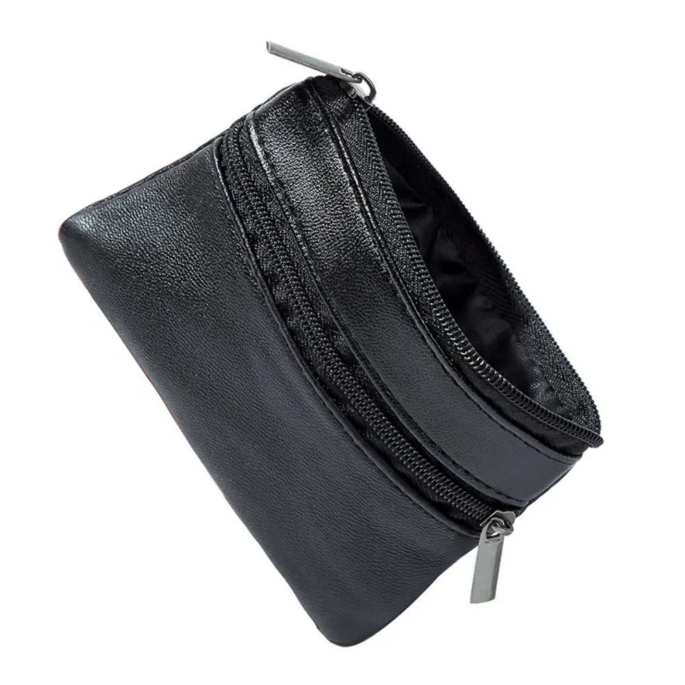 Mini-Geldbörsen mit Reißverschluss, schwarzes Leder, Münzgeldbörse, Kartenhalter, Schlüsselhalter, geeignet für Männer und Frauen, lässige kleine Geldbörsen