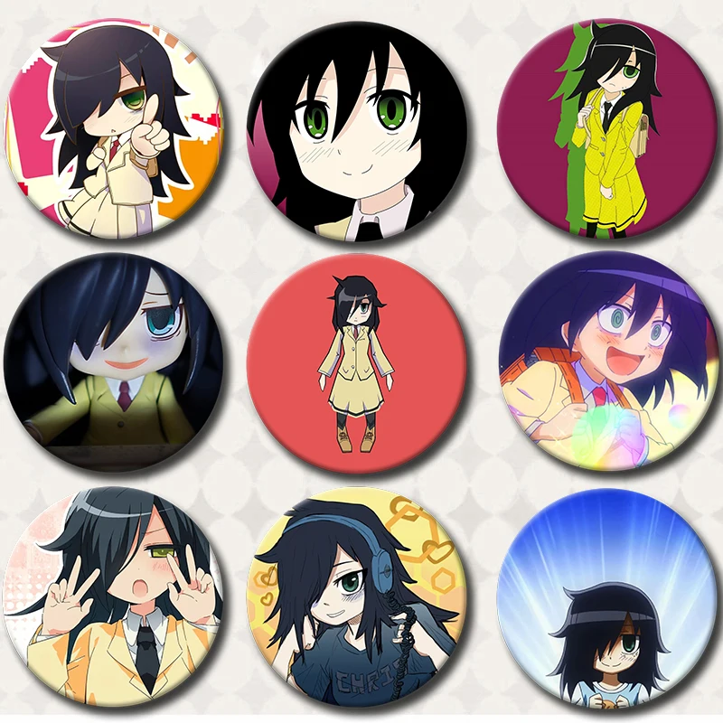 58mm Cute Anime Watamote Tomoko Kuroki Backrooms Button Pin Badge Anime Dakimakura Brooch Bag Accessories Decor Friends Gifts