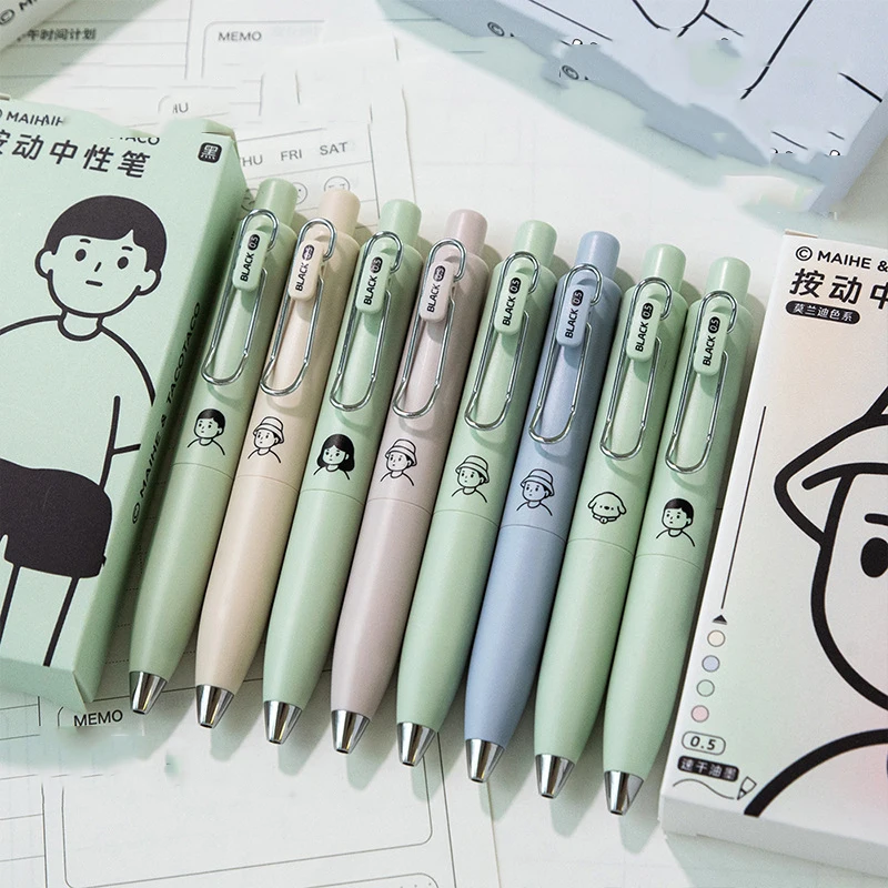 4 Pcs/set Morandi Color Pocket Press Gel Pen Set 0.5mm Creative DIY Journal Material Collage Student Supplies Stationery