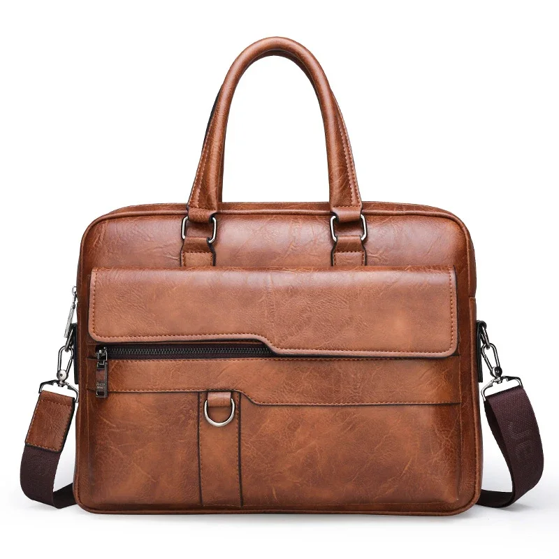 Men's Briefcase Bag Retro PU Leather Business Handbag Men's Commuting Business Crossbody Large Capacity Laptop Bag