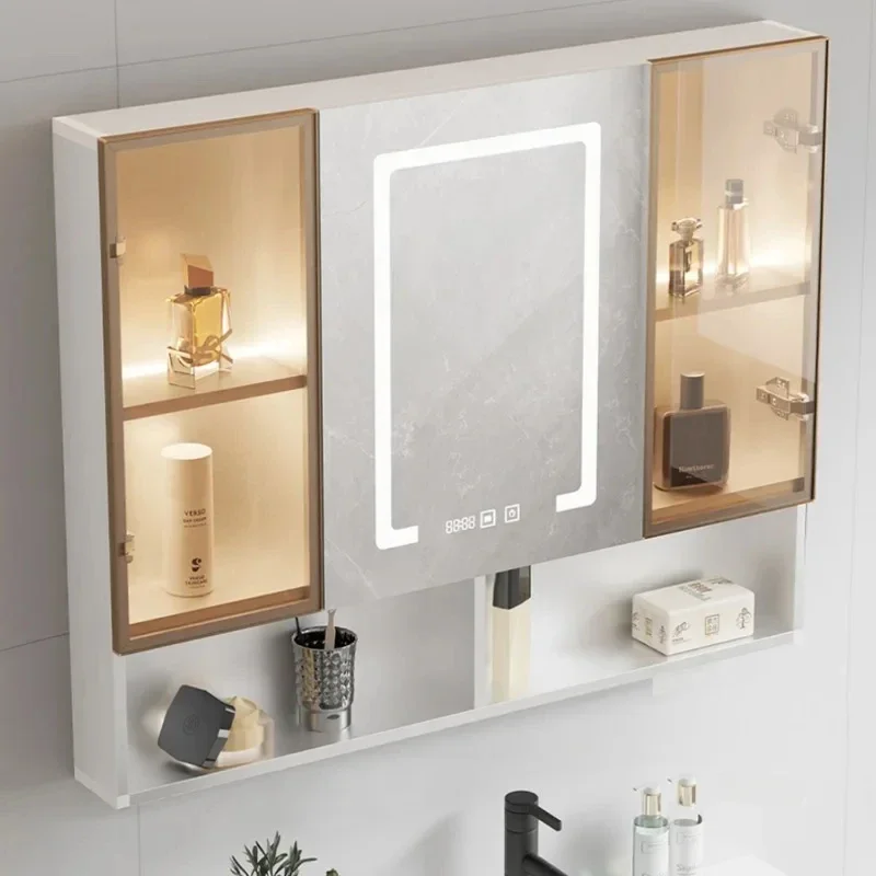 Modern Smart Bathroom Mirror Cabinet Separate Wall-mounted Bathroom Mirror Storage Integrated Cabinet With Light Glass Door