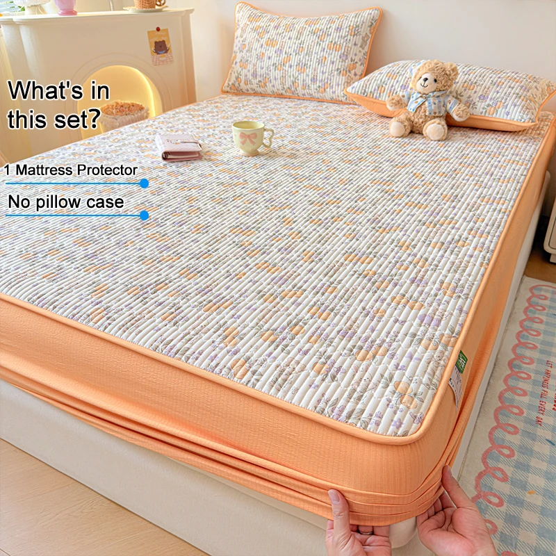Waterproof Quilted Printed Mattress Cover, Deep Pocket Fitted Mattress Protector,Liquid‑Resistant Soft Bed Sheet Guard,Bed Cover