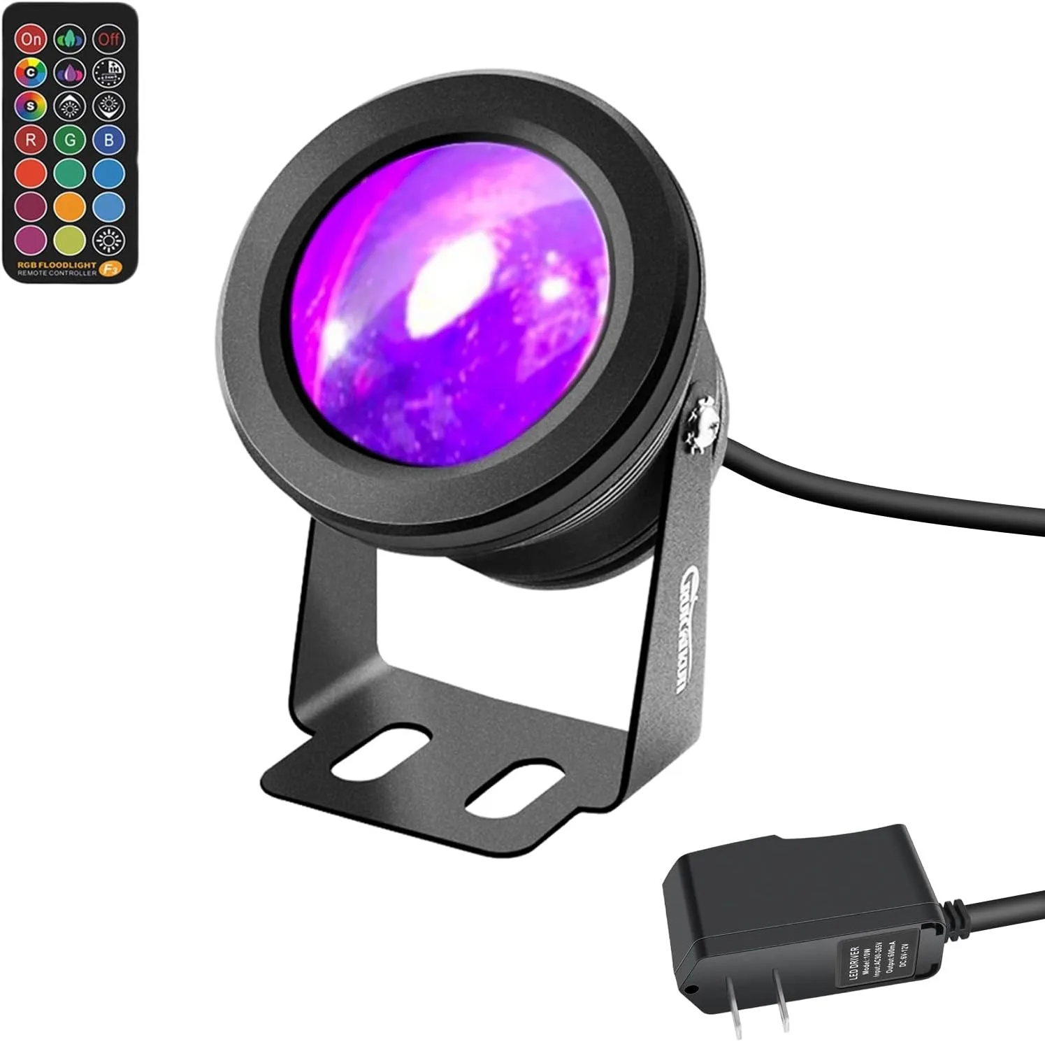 Outdoor Lights, 10W Spotlight with Us Plug and Remote Control, Dimmable Halloween Decoration Christmas Lights for Outdoor Use, Waterproof Spotlight with Timer (Light Colors Mixed, Not Pure Rgb)