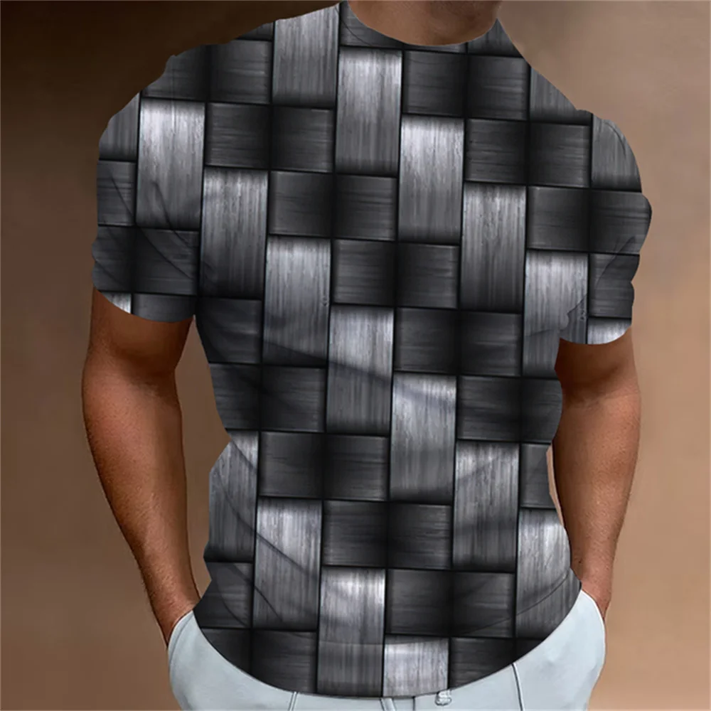 Check Geometry 3d Print Men's T-Shirt Summer Tshirt Casual Short Sleeved Top O Neck Loose Micro Elasticity Retro Men Clothing