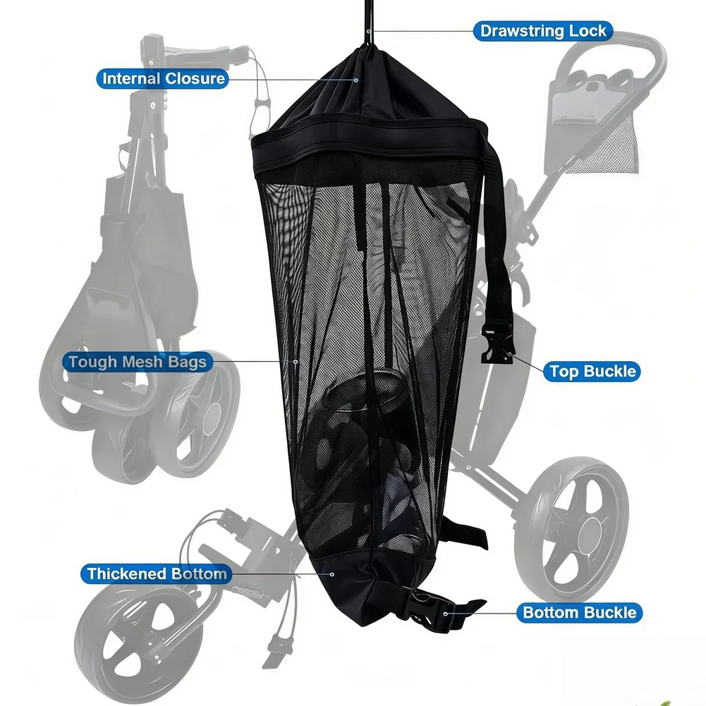 Golf Cart Mesh Storage Organizer 2 Pack with Reinforced Buckles and Drawstring Lock for Towels Clothing Umbrellas Water Bottles