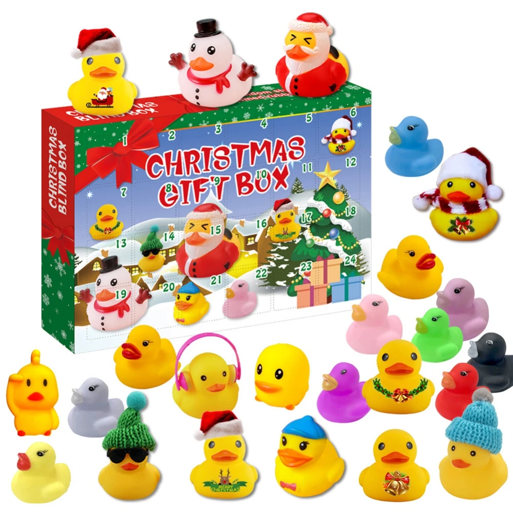 18/24pcs Christmas Advent Calendar Toy Box Cute Rubber Duck Bath Toy Animal New Year Countdown Stress Relief Kid Christmas Gift