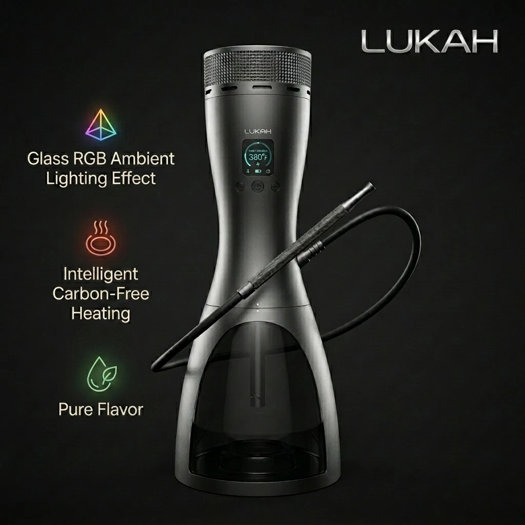 LUKAH Professional Electric Hookah Local Stock Fast Delivery Overseas Warehouse Direct Shipping Rechargeable LED Display Smart Temperature Control 2H Battery Charcoal Free Premium Shisha Device Smart Smoking Experience Personal Party Gathering Luxury Gift