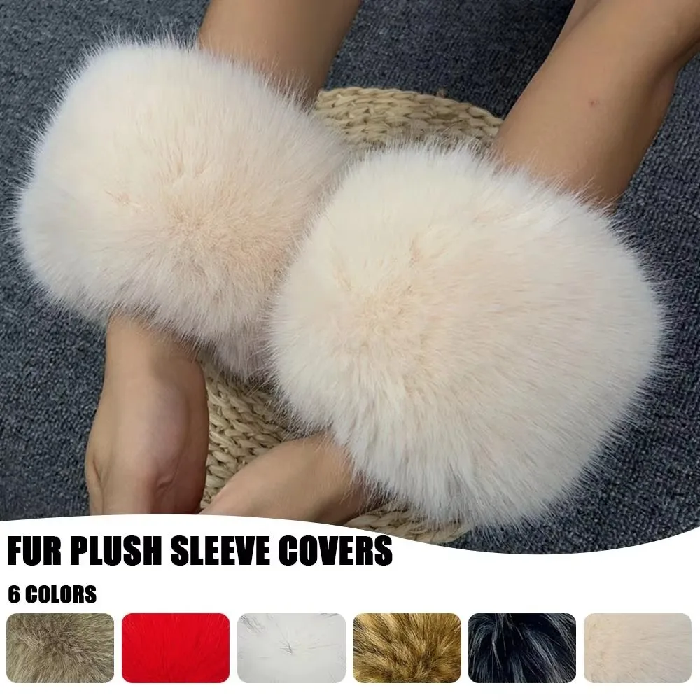 1 Pair Cute Fluffy Faux Fox Fur Cuffs Detachable Sleeve Removable Arm Warmers Windproof Soft Furry Gloves Cuffs Women