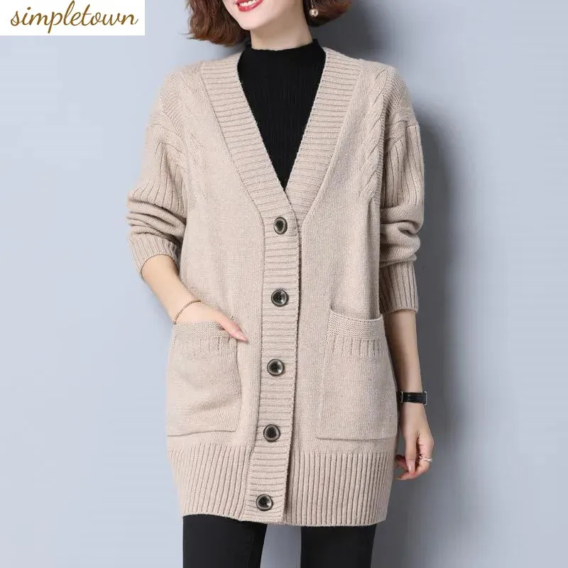 Knitted Cardigan Women\'s Mid Length Autumn/winter Korean Version New Large Fashionable Loose Sweater Thickened Jacket