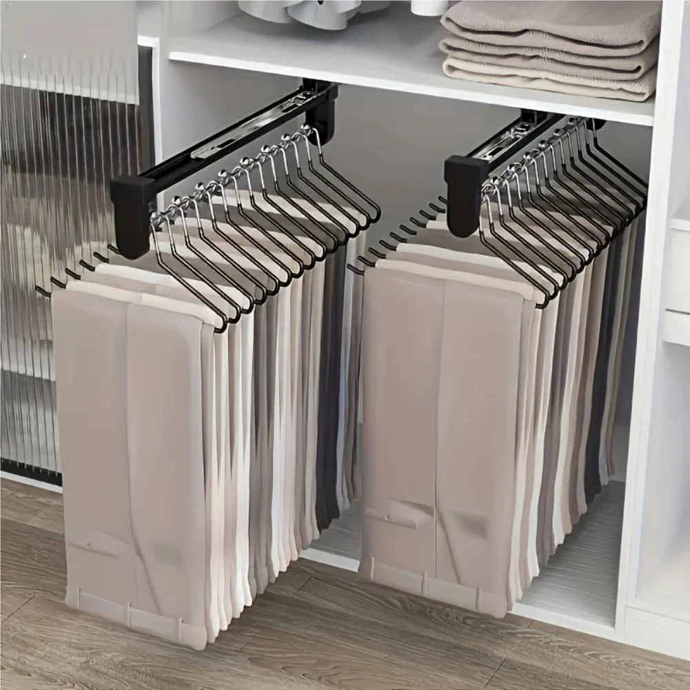 

1pc Pull-Out Clothes Storage Rod Adjustable Foldable Metal Hanging Rail for Wardrobes Space-Saving Organizer Drying Racks