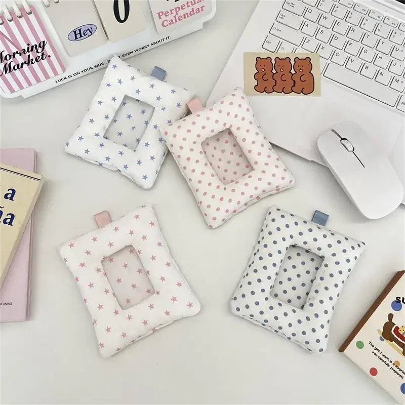 Cute Padded Star Polka Dots Card Holder Photocard Holder Idol Photo Display Protect Storage Card Keychain Bag Pendant Keyring