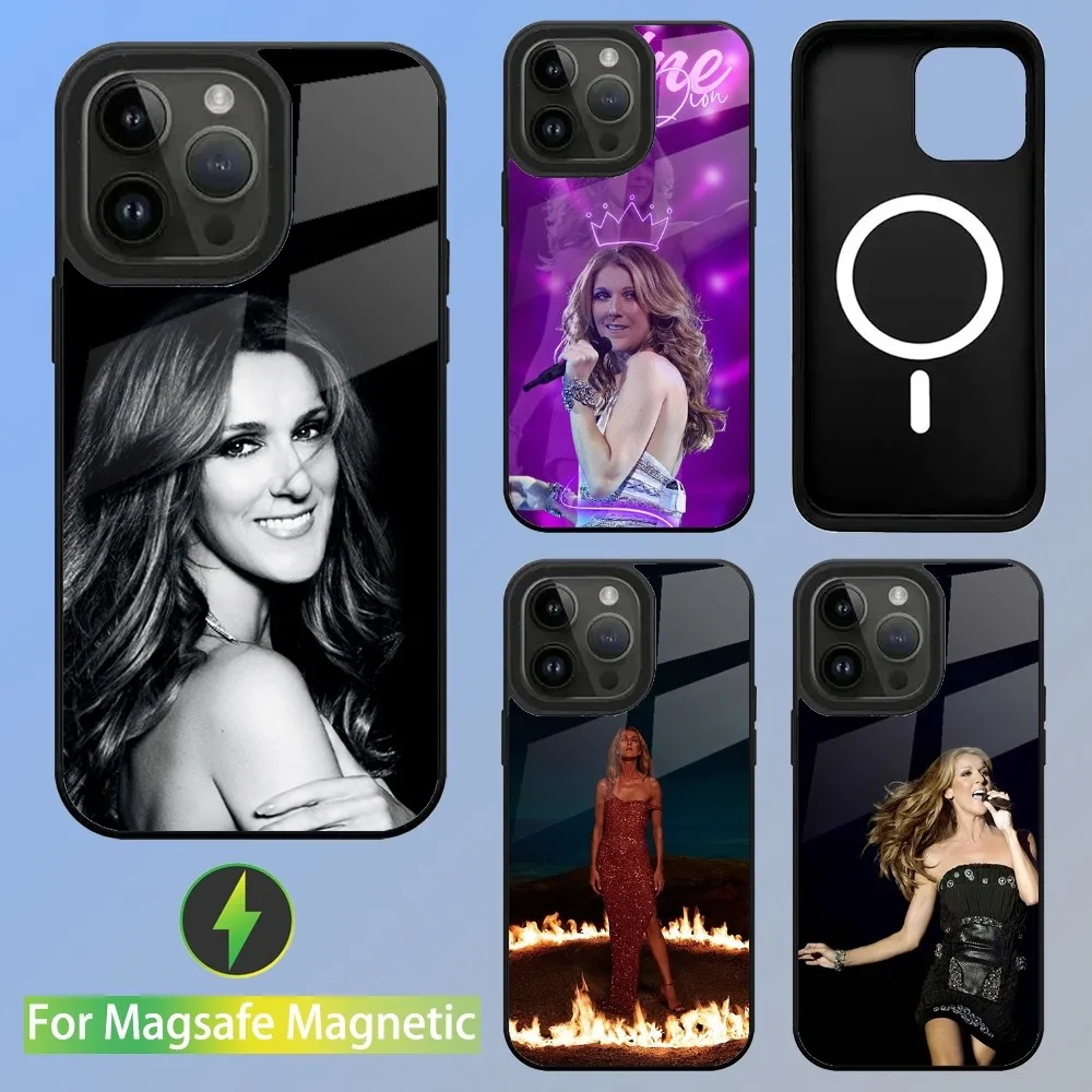 حافظة هاتف C-Celine D-Dion 90S Singer لهاتف iPhone 16,15,14,13,12,11,Plus,Pro,Max Mini Magsafe شحن لاسلكي مغناطيسي