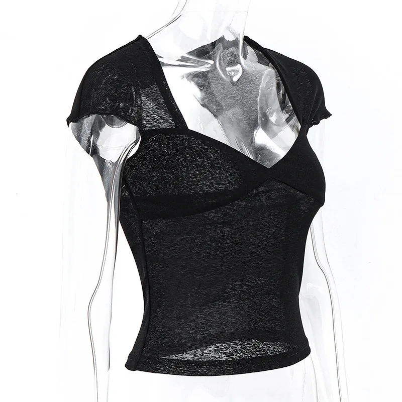 2026 summer women's sexy backless V-neck solid color slim fit short sleeved T-shirt top for women