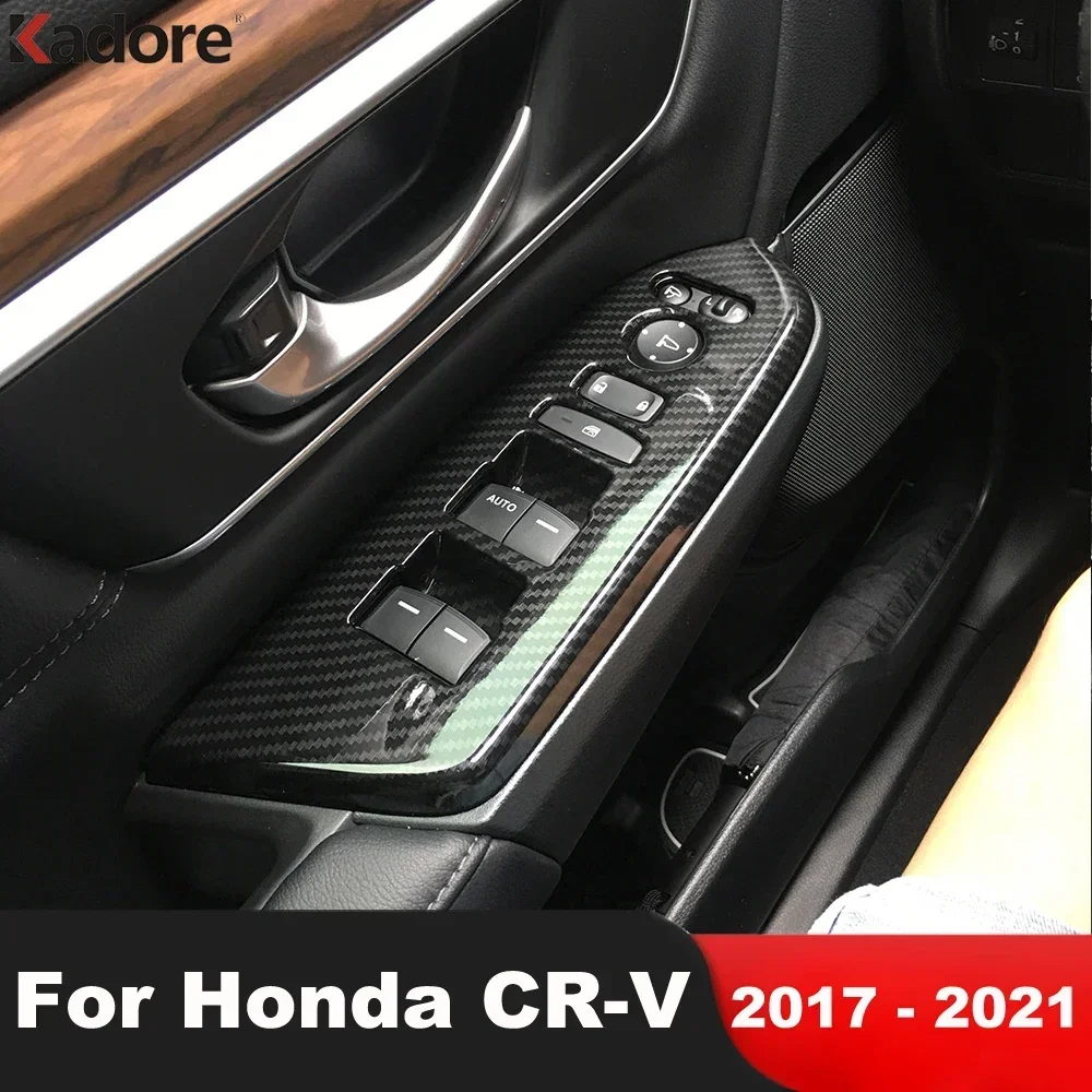 For Honda CRV CR-V 2017-2020 2021 Carbon Fiber Car Inner Door Window Lift Switch Button Panel Cover Trim Interior Accessories