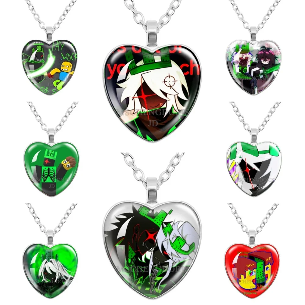 Jeu FORSAKEN 1x1x1x1 personnages de dessins animés drôle MeMe verre coeur forme pendentif collier bijoux charme recueillir cadeau