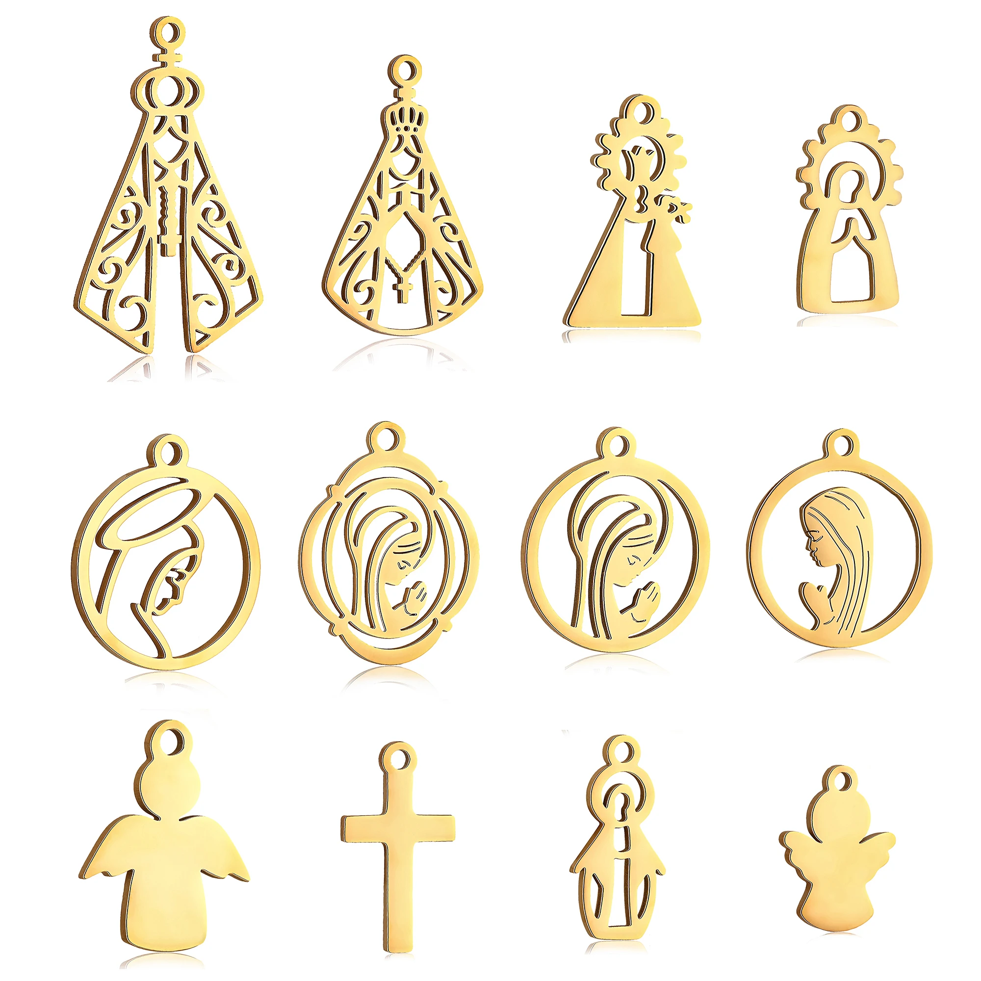 5PCS Stainless Steel Retro Virgin Mary Charms Cross Pendant Our Lady Religious Jewelry For Making Necklace Bracelet Accessories