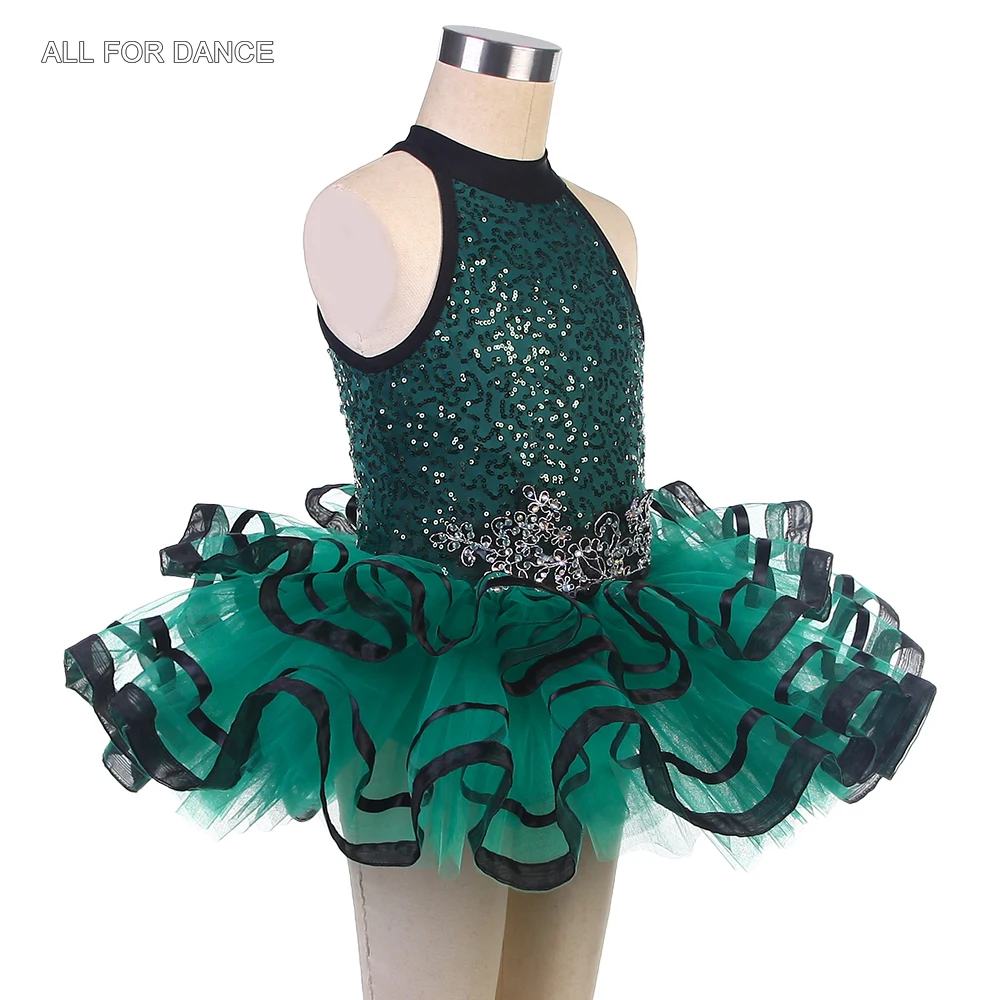 24009 Kinder Ballett Tutu Dunkelgrün Pailletten Spandex Ballett Tanz Tutu Mädchen Bühne Leistung Ballett Kostüme