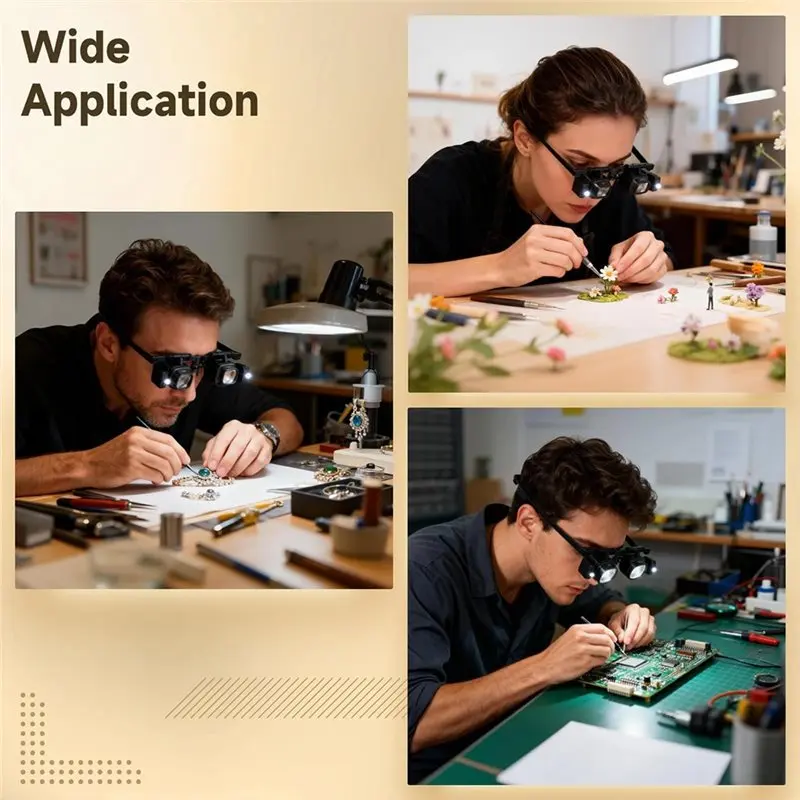 

Увеличительные очки с LED-подсветкой ABBY, сменные линзы (2X, 6X, 10X, 24X), регулируемый угол, идеально подходят для ремонта ювелирных изделий и часов