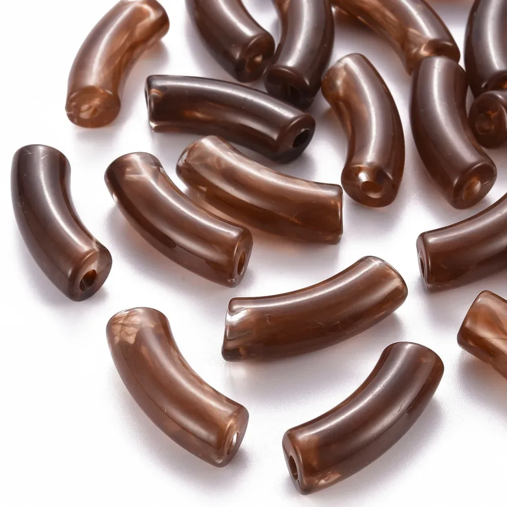 10pc Acrylic Beads Imitation Gemstone Curved Tube Sienna 36x13.5x11.5mm Hole: 4mm