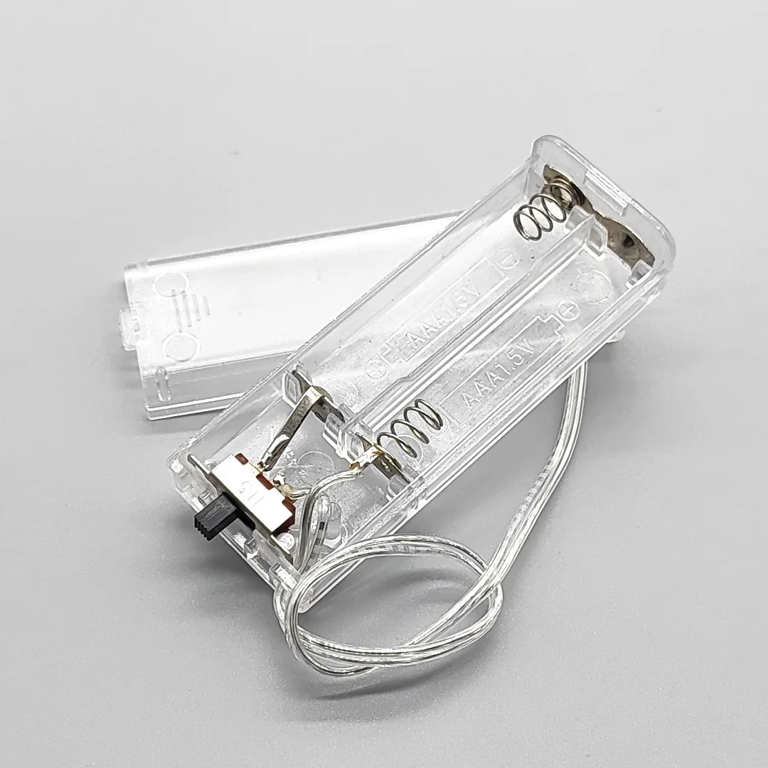 2 slots AAA Battery Box AAA Battery Holder AAA Battery Storage Box With Transparent Switch Lead And Side Switch