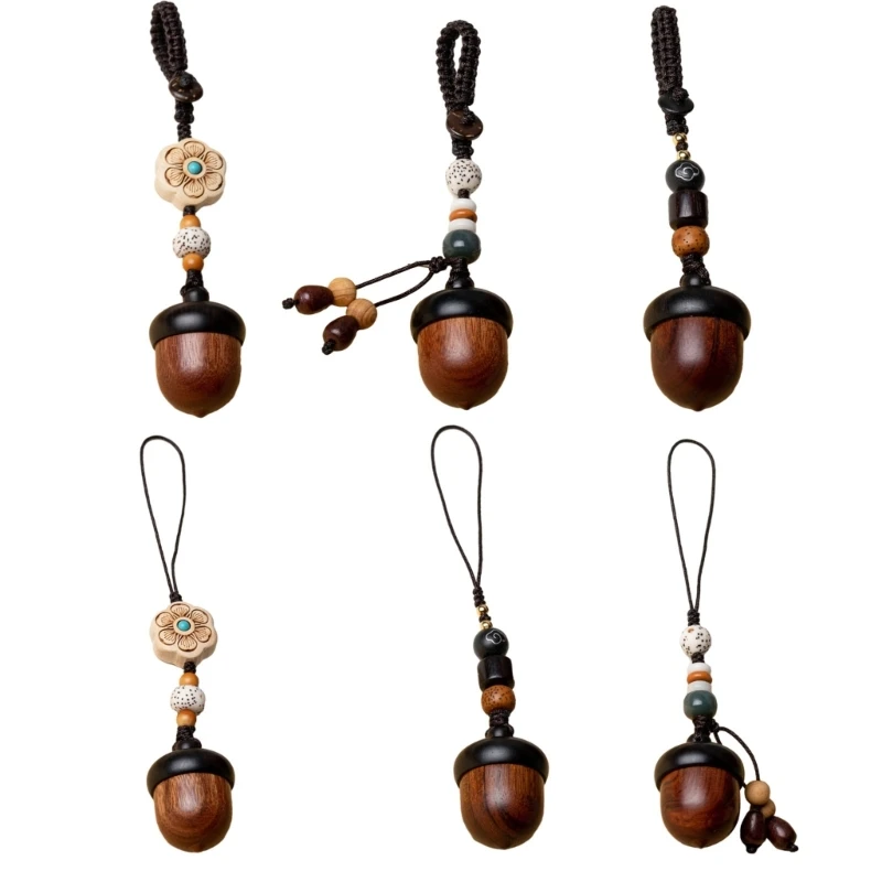 Vintage Screwable Openable Wooden Acorn Pendant Box Long Necklace Pendant Key Ring Couple Chinese Style Fashion Jewelry Gifts