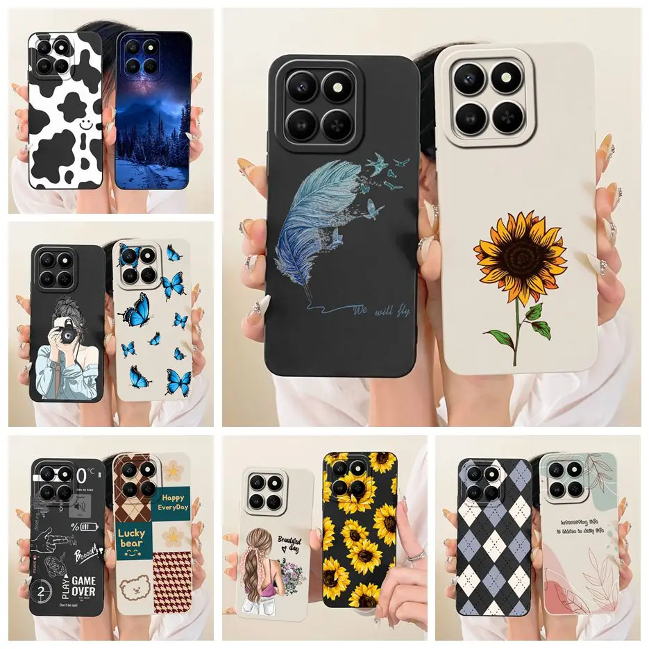 For Honor 400 Smart 5G Case LGN-NX1 Luxury Sunflower Feather Painted Cover Soft TPU Phone Case For Honor X7d 4G HonorX7d 5G Bags