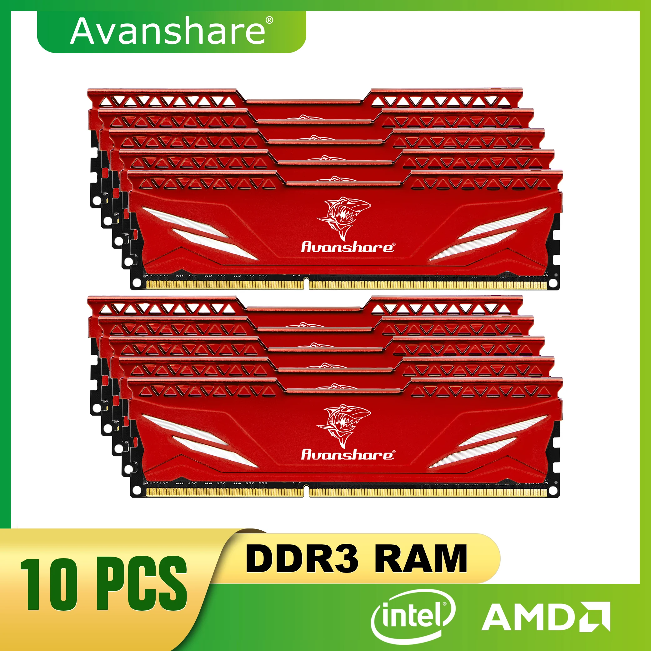 Avanshare 5pcs/10pcs DDR3 4GB 8GB RAM Memory 1333Mhz 1600Mhz DIMM Desktop Computer With  Heat Sink For Intel and AMD NON ECC