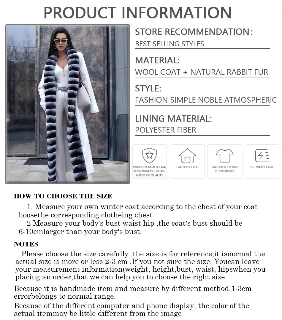 女性用ホワイトウールコート,ウサギの毛皮の襟付き,カシミアジャケット,高品質,冬,2024