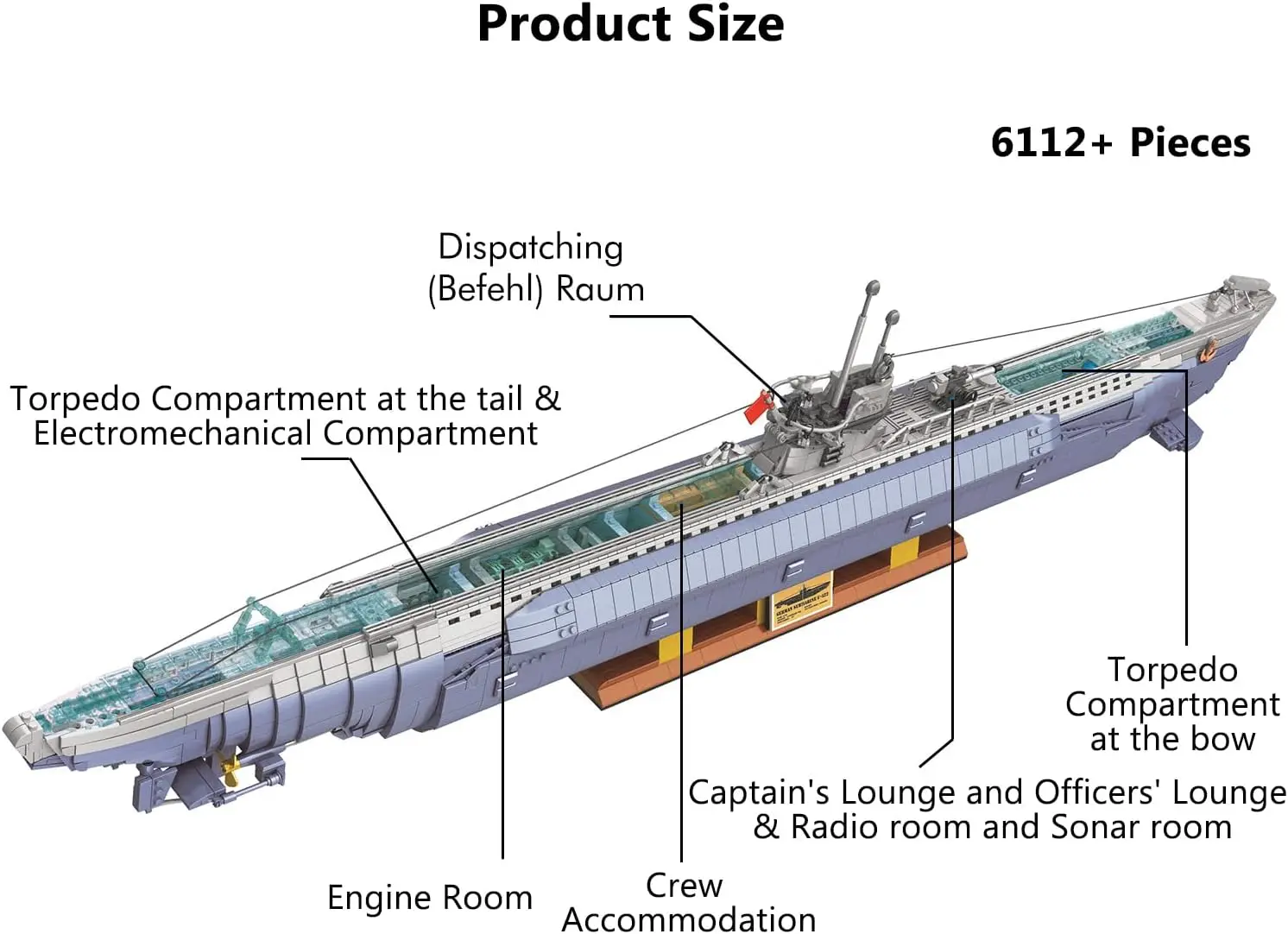 Military Weapon Panlos 628011 MOC Germany World War II VIIC U-552 Submarine U-boat Model 6172PCS Building Block Brick Puzzle Toy