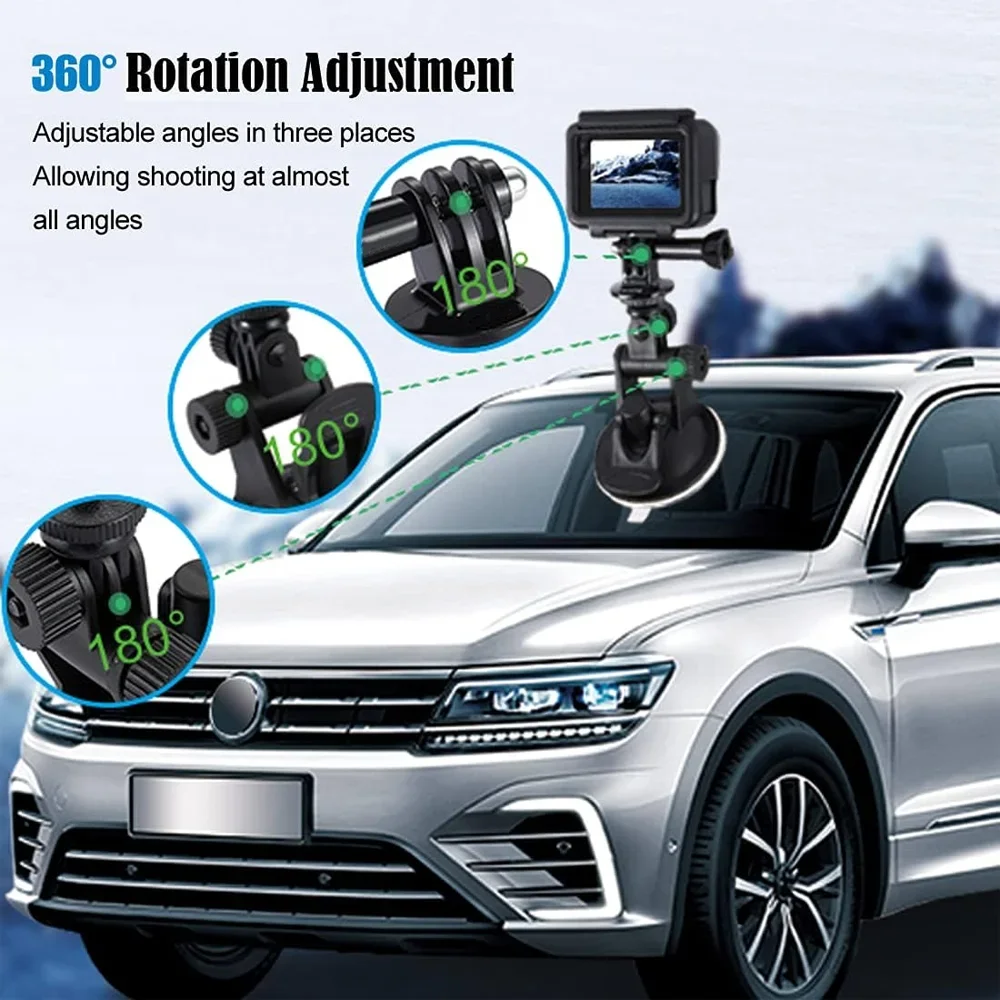 Heavy Duty 360° Rotating Car Windshield Suction Cup Mount for GoPro Hero 13-10 Insta360 DJI Osmo SJCAM AKASO Action Camera