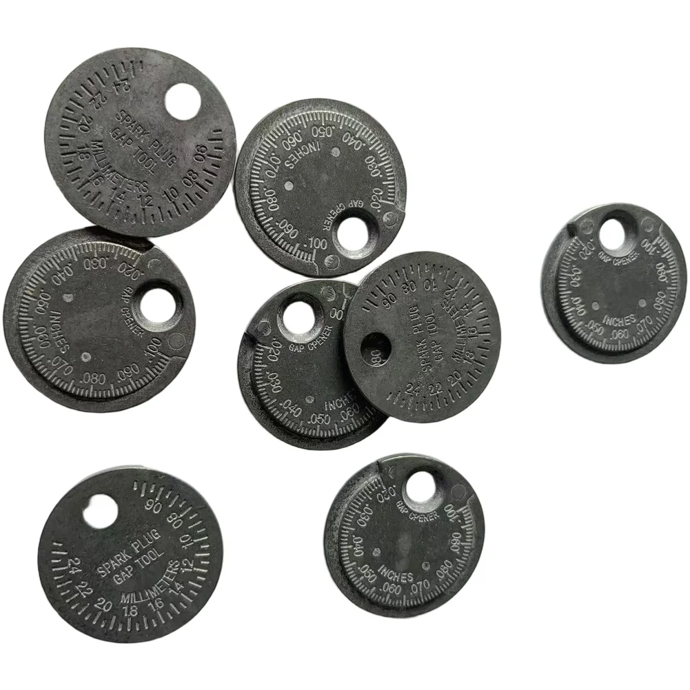Metal Spark Gap Gauge Tool Coin Style for Measuring Spark Gap with Scale from 0 02 to 0 1 Inch and Portable Design