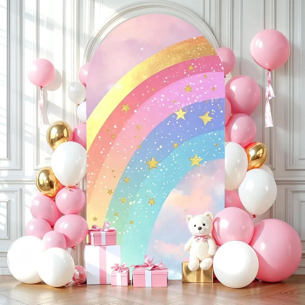 Rainbow Theme Arch Backdrop Cover Girls Birthday Party Baby Shower Decoration Spandex Elastic Arch Cover Customize Background