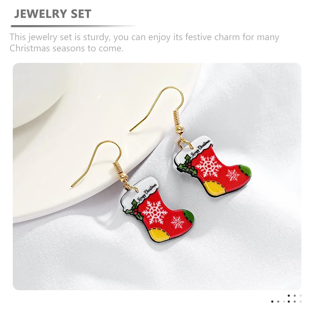 

1Set Christmas Stocking Earrings Necklace Set Elegant Holiday Jewelry Christmas Celebration Dangle Earrings Necklace Women