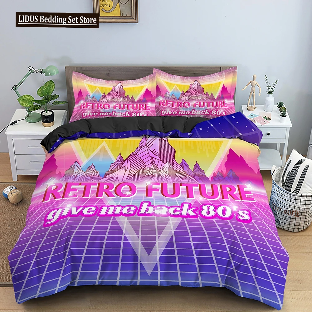 

Retro Duvet Cover Set Vintage Give Me Back 80s Pattern Bedding Set Microfiber Queen King Size Quilt Cover 2/3Pcs For Teens Adult